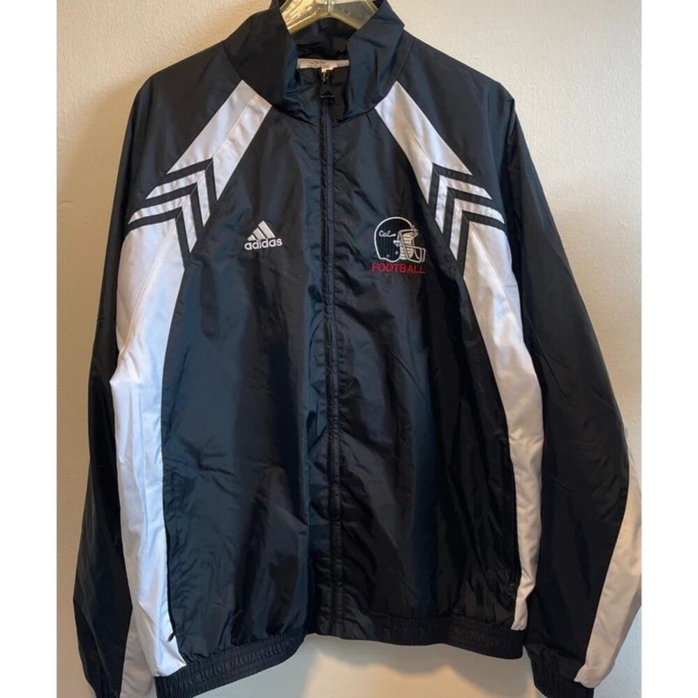 Y2K Cal Football Adidas Mens Medium Black White Full Zip Windbreaker Vintage EUC